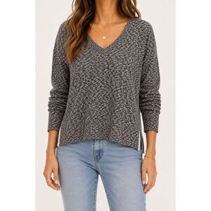 Lou‎ & Grey Marled V Neck Sweater M Gray White Cotton Coastal Grandpa Knit Top